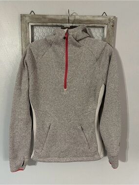 Gray Heather Half-Zip Hooded Sweater with Red Trim